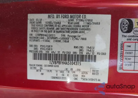 2010 Ford Mustang Gt/Gt Premium from USA, damaged, VIN 1ZVBP8FH4A5104315